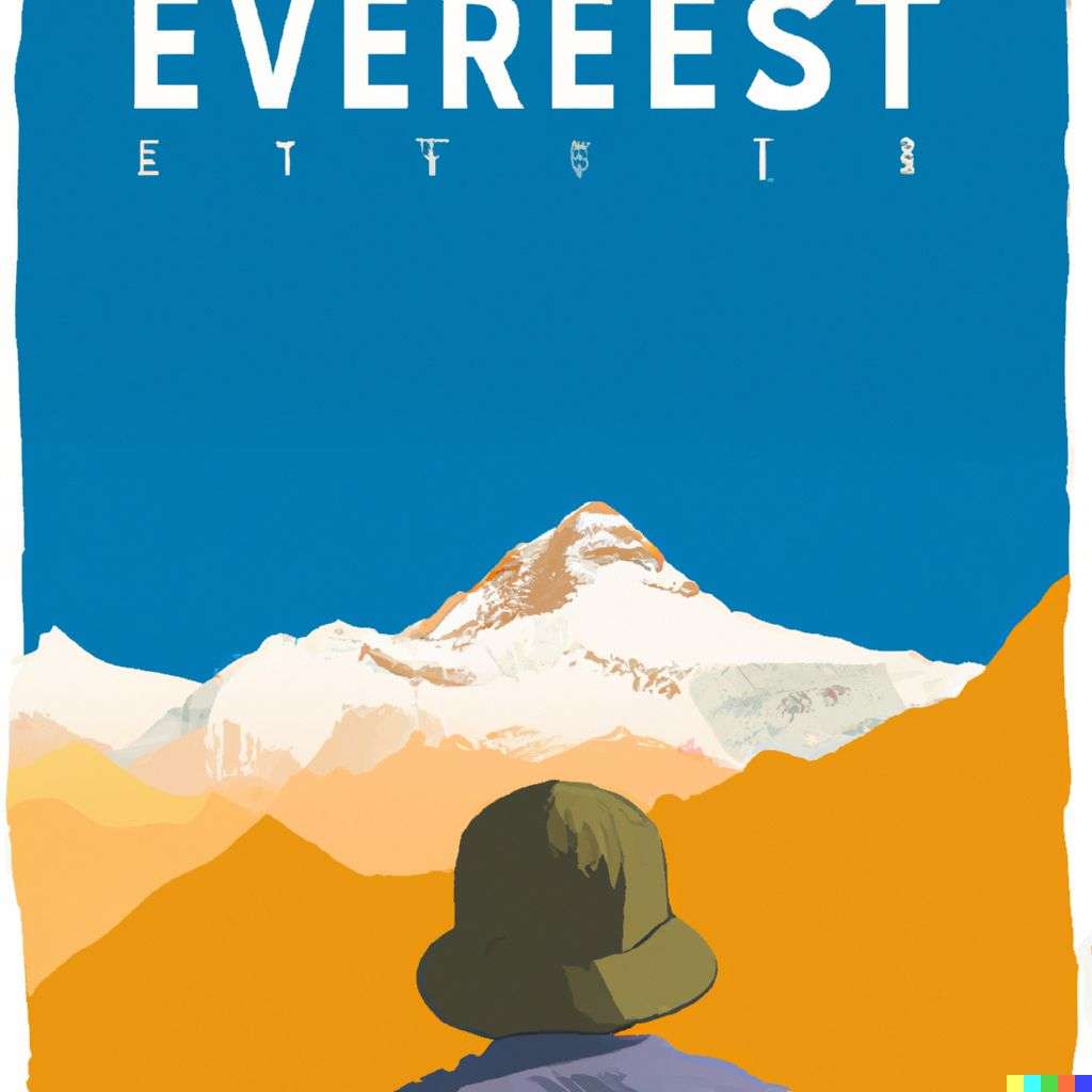 someone gazing at Mount Everest, travel poster